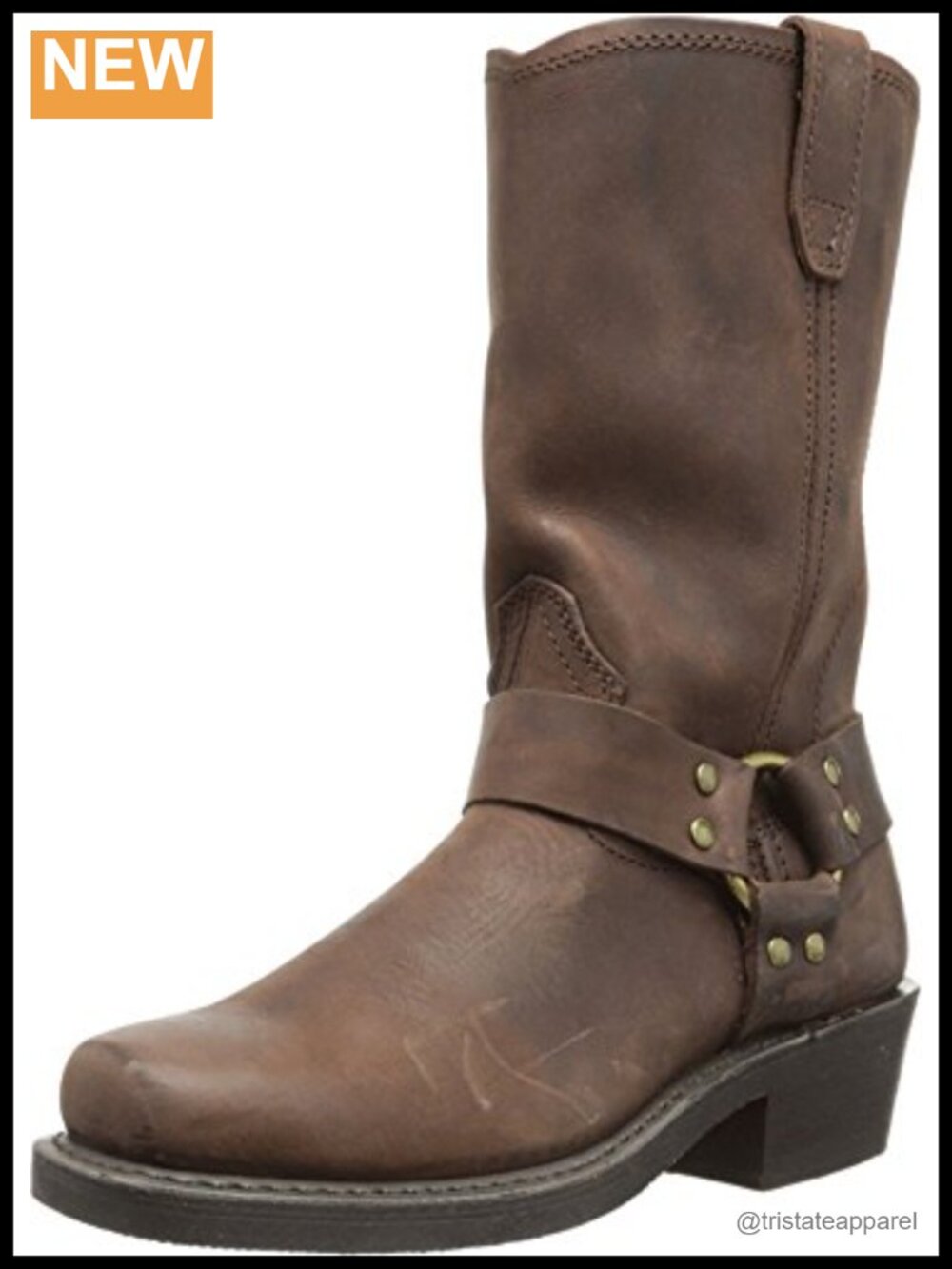 Leather Mid-Calf Harness Boots Square Toe Dogger Heel Pull-On